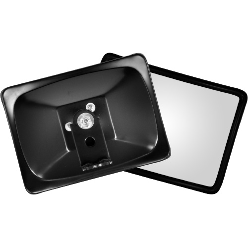 MIRROR HEAD AND BRACKET FLAT GALSS BLACK PLASTIC MOULDED MIRROR HEAD GLAVANISED POWDER COATED BLACK STEEL BRACKET BRITAX 1441011