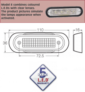 REAR END OUTLINE MARKER LED LAMP 10-30V NARVA 90832CBL