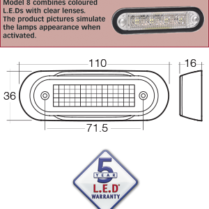 REAR END OUTLINE MARKER LED LAMP 10-30V NARVA 90832BL