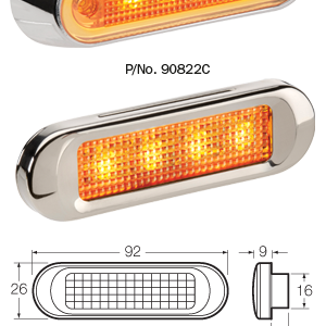 FRONT END OUTLINE MARKER LED AMBER WITH CHROME BASE NARVA 90822C